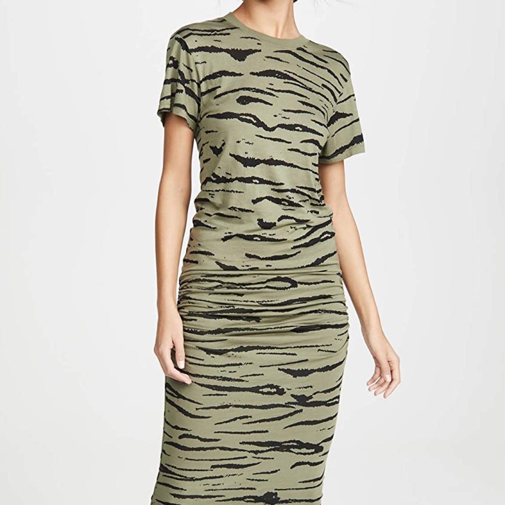 Monrow Tiger Crew Shirred Dress Size XS